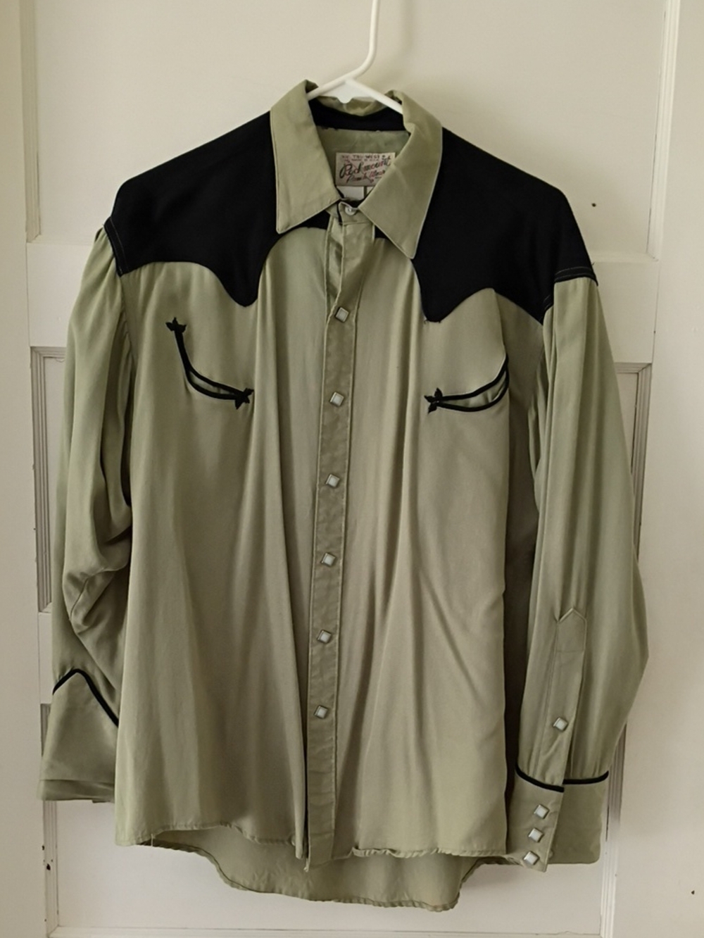 Rockmount Tru-West Western Button-Down Shirt in Olive with Black Yoke
